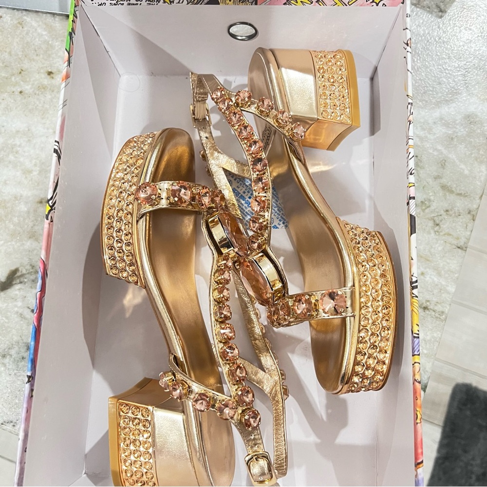 Jeffrey Campbell Gold Platform Sandals with Embellishments